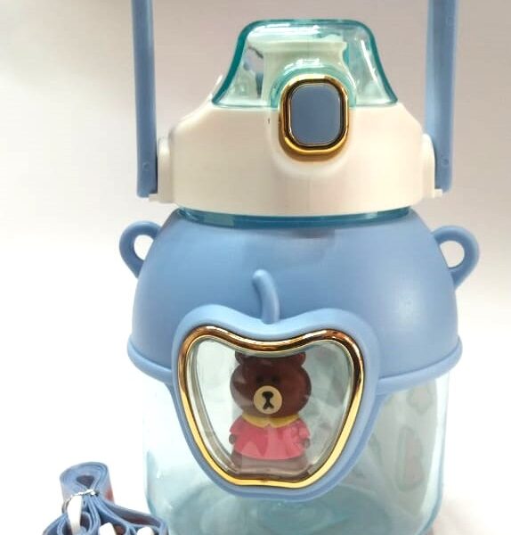 cute cartoon kids  water bottel with straw&strap1000 ml